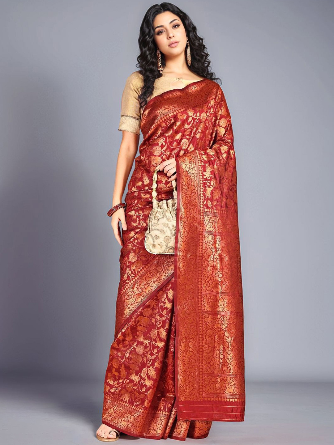 Mitera Ethnic Motifs Woven Design Dharmavaram Silk Saree