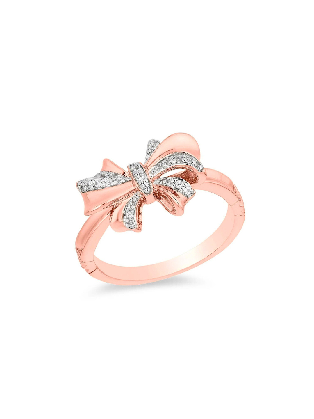 CAUER 925 Sterling Silver Bow-tie Design Rose Gold-Plated Cz stone-Studded Finger Ring