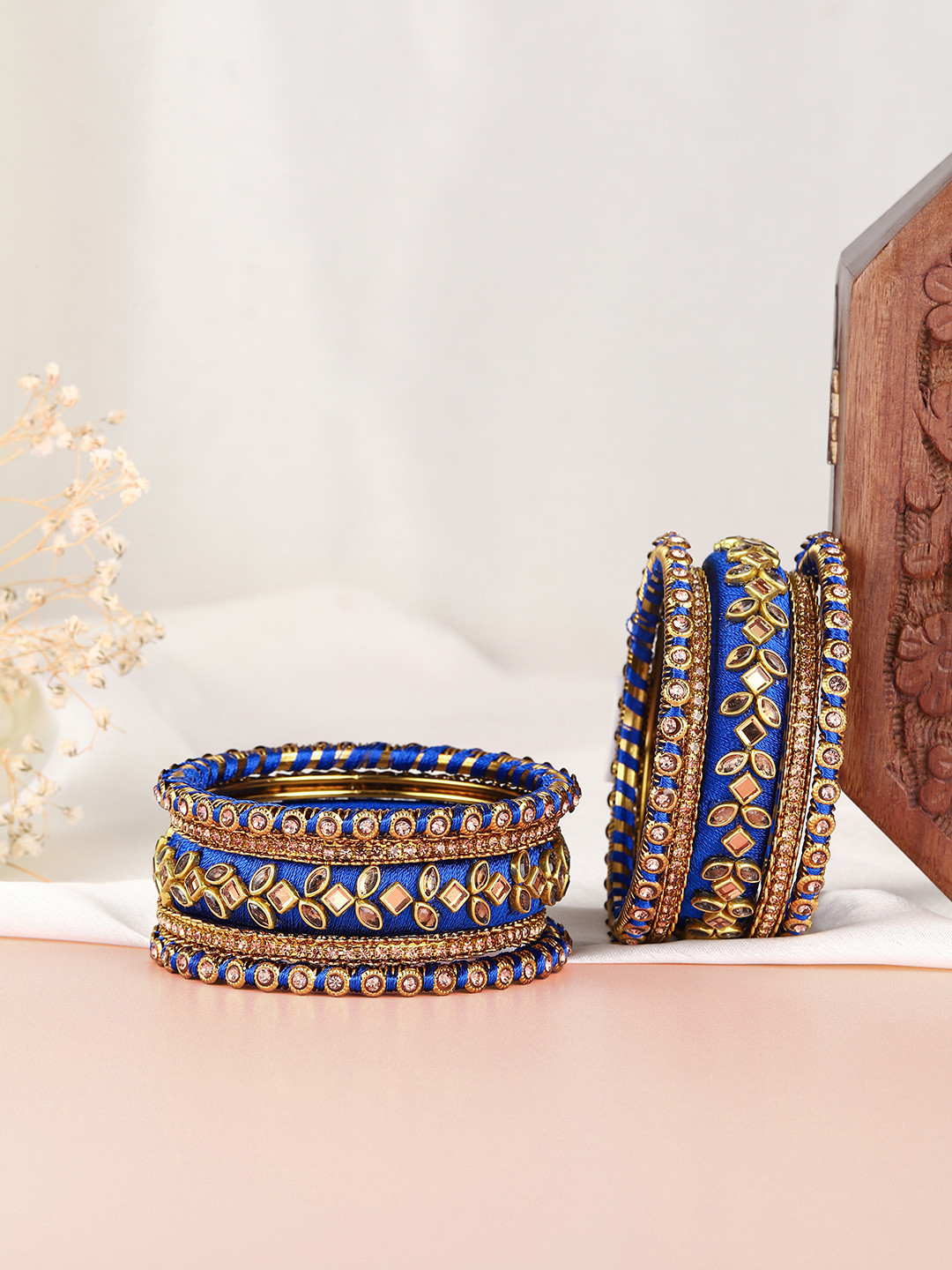 Peora Set Of 10 Kundan Silk Thread Ethnic Bangles