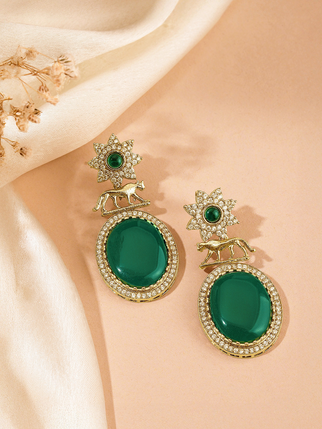 Peora Gold-Plated CZ & Faux Ruby Oval Drop Earrings