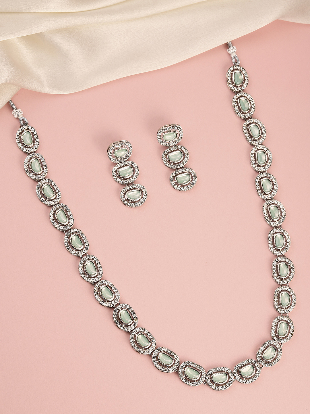 Peora Ruby & Cubic Zirconia Studded Necklace Set
