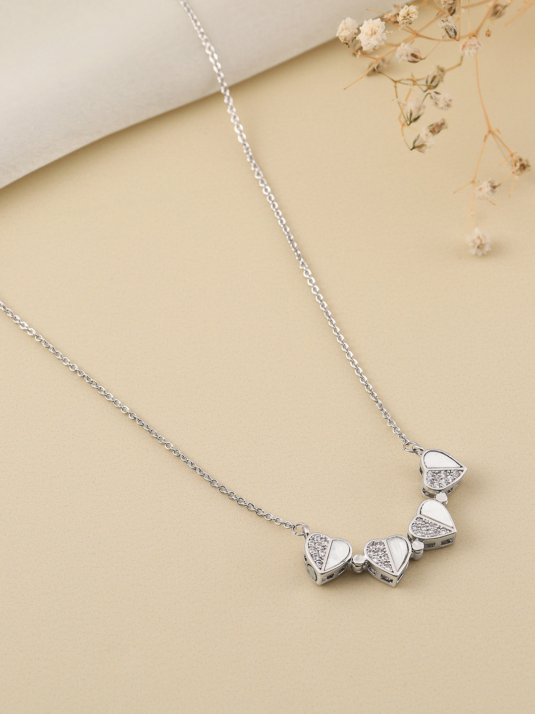 Peora Brass Silver-Plated CZ Necklace