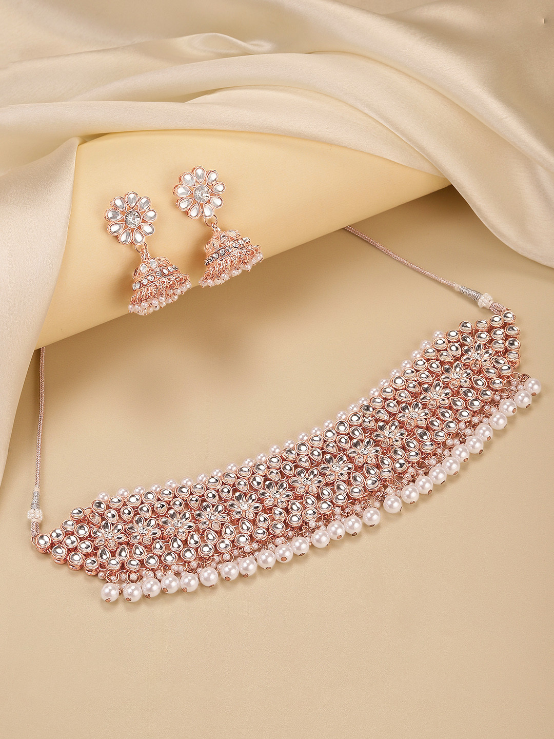 Peora Rose Gold-Plated Kundan Faux Pearl Jewellery Set