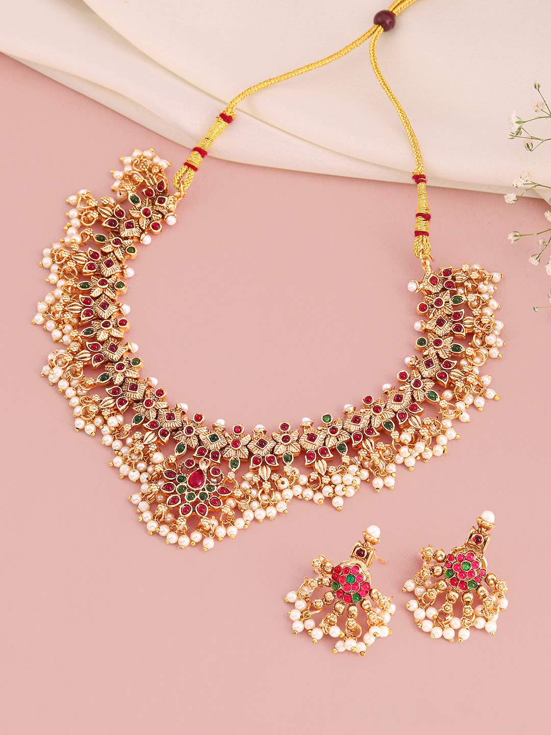 Peora Gold-Plated Faux Kundan & Lariya Jewellery Set