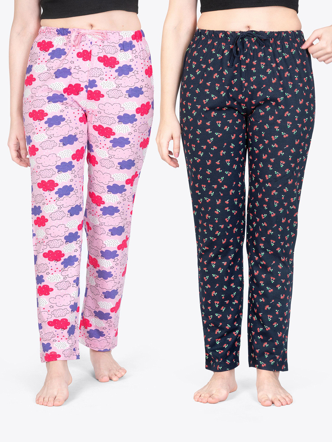 ariel Pack Of 2 Printed Pure Cotton Mid-Rise Lounge Pants