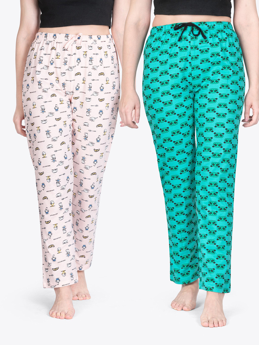 ariel Pack Of 2  Printed Pure Cotton Relaxed-Fit Straight-Leg Lounge Pants