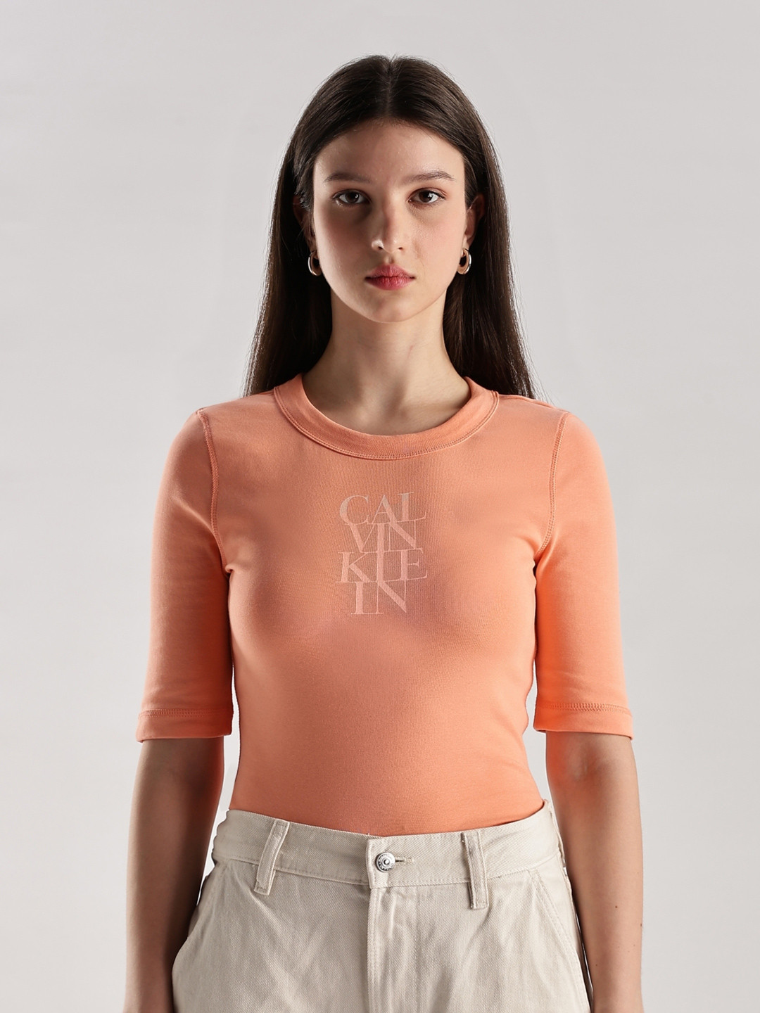 Calvin Klein Jeans Women Brand Logo Printed Slim Fit T-shirt