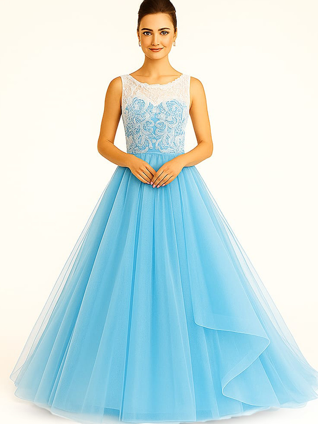 TILISM Women Embroidered Net Backless Gown Maxi Dress