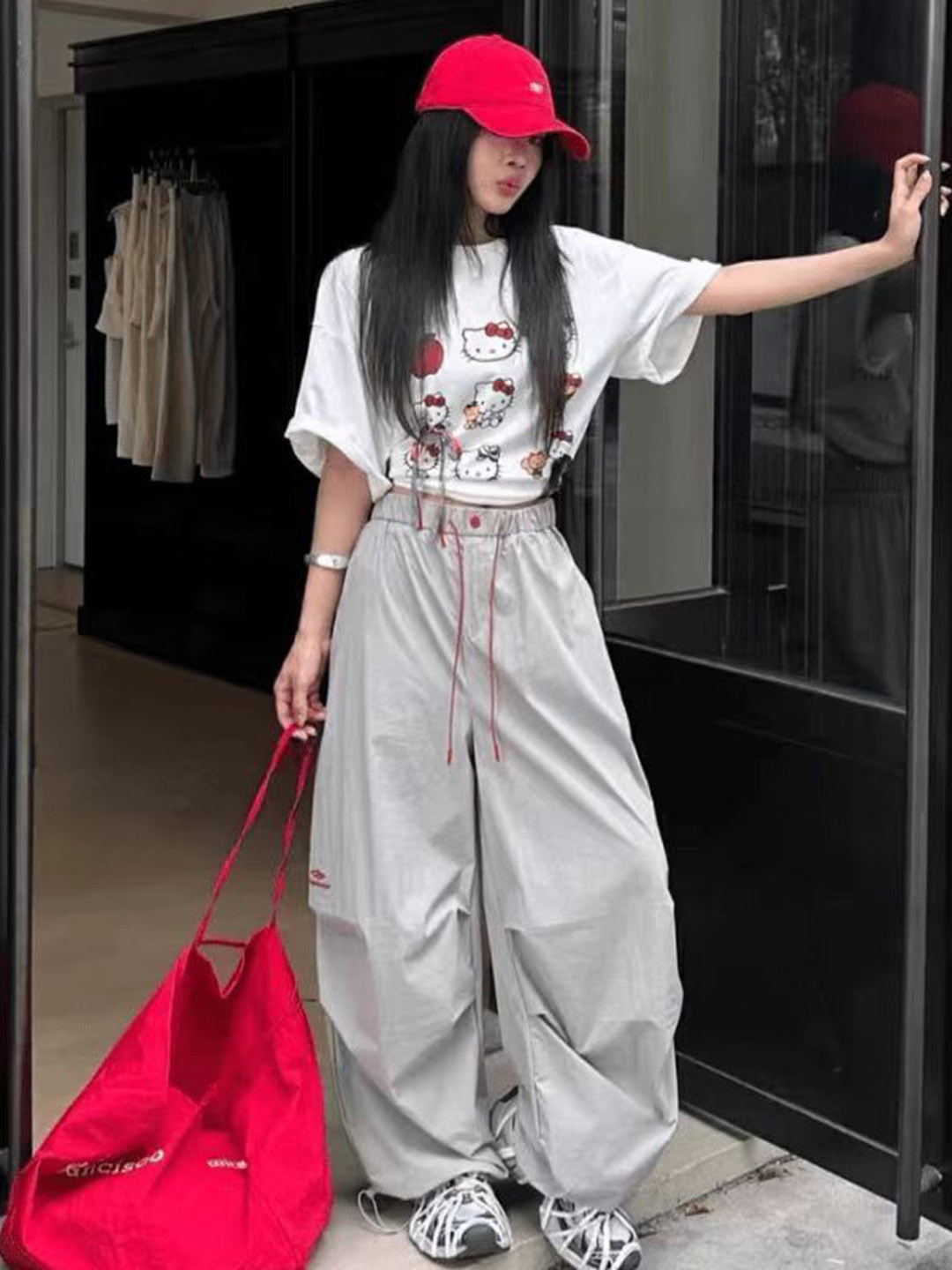 Outzidr Loose Fit Mid-Rise Easy Wash Parachute Pants