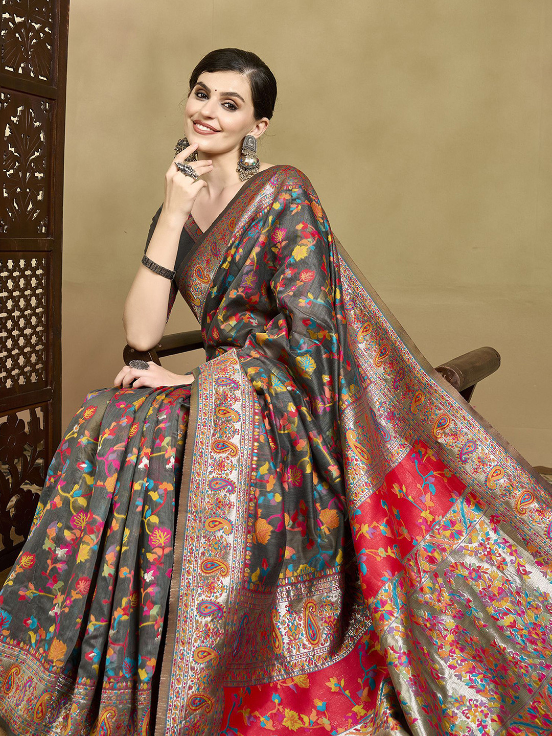 House of Pataudi Woven Design Jamdani Traditional Zari Saree With Unstitched Blouse