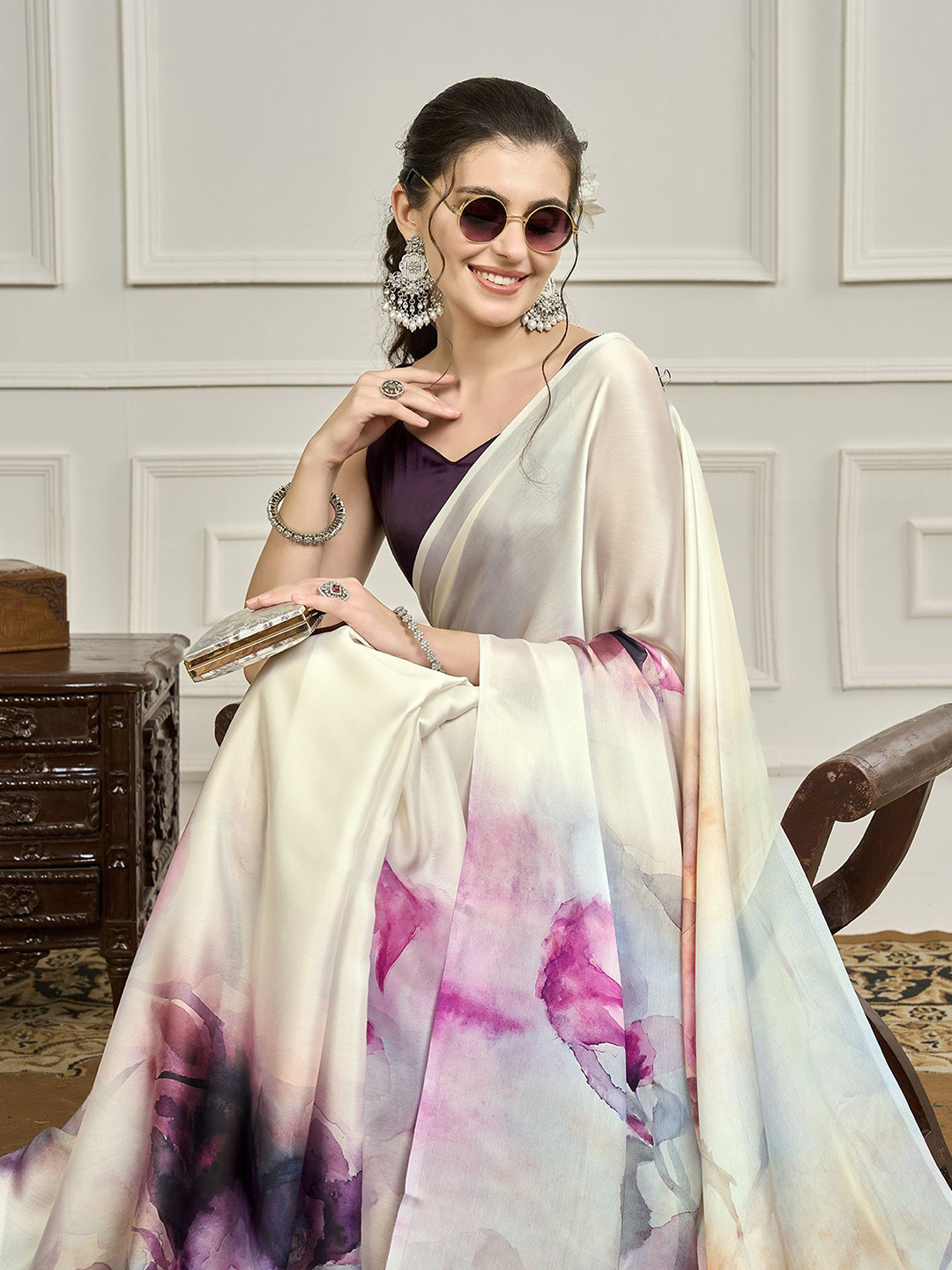House of Pataudi Abstract Printed Party Saree With Unstitched Blouse