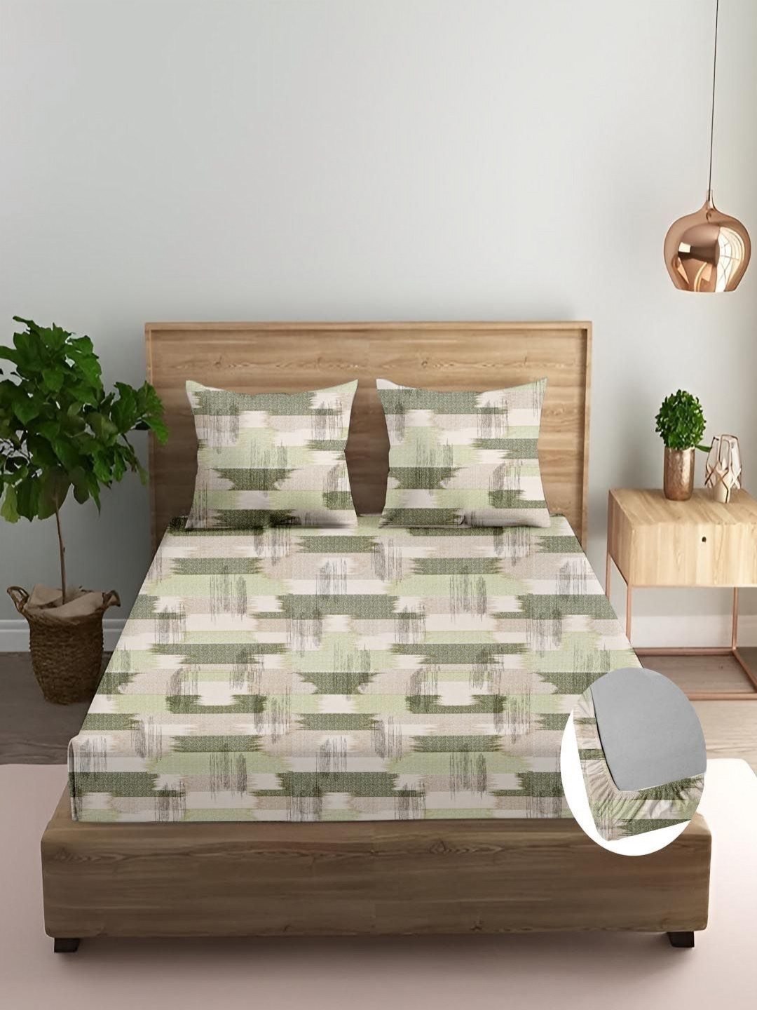 Trance Home Linen Green Printed 180 TC Cotton Queen Bedsheet Sets - 1.83 m x 1.52 m