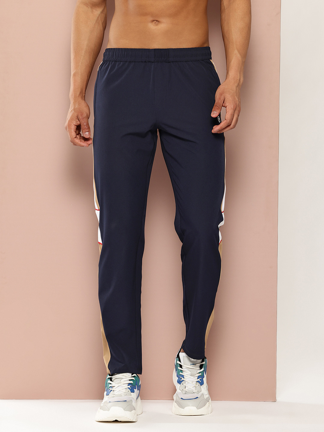 TURNFIT Men Straight Fit Gym Track Pants With Side Striped Detail