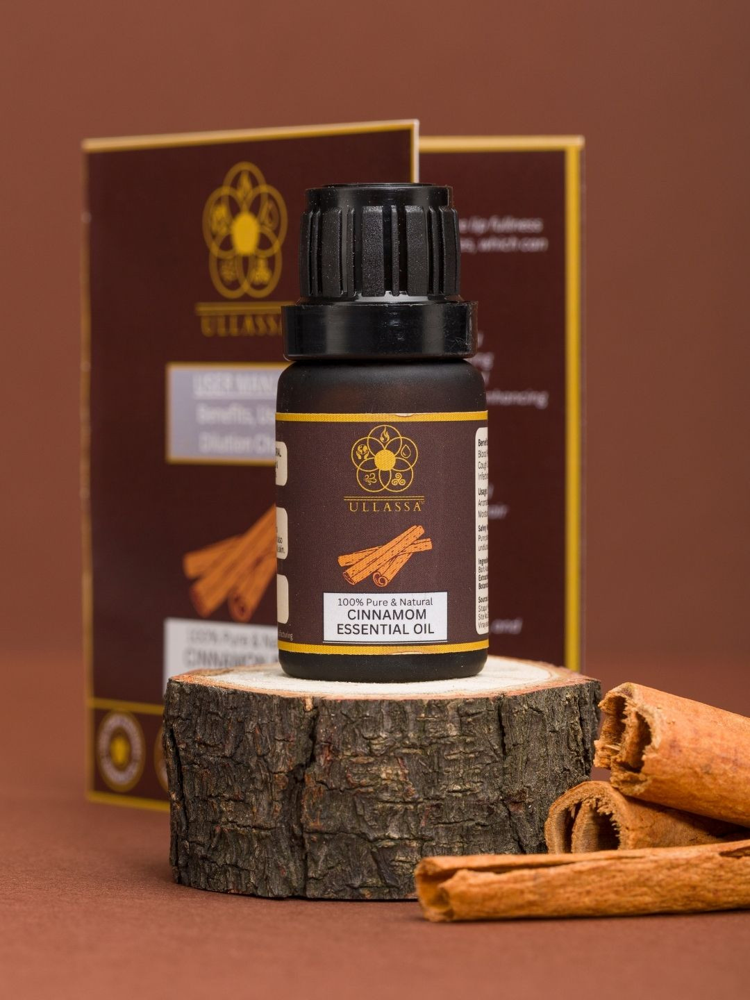 ULLASSA Cinnamon Bark Essential Oil For Plump Lips, Skin, Hair, Respiratory Support
