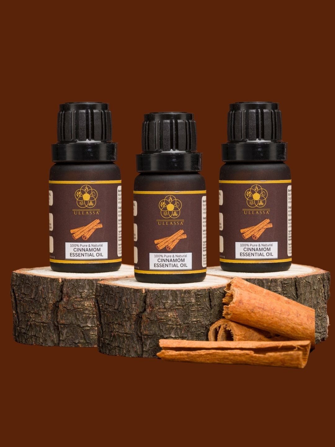 ULLASSA Pack  of 3 Cinnamon Bark Essential Oil For Plump Lips, Skin, Hair, Respiratory Support