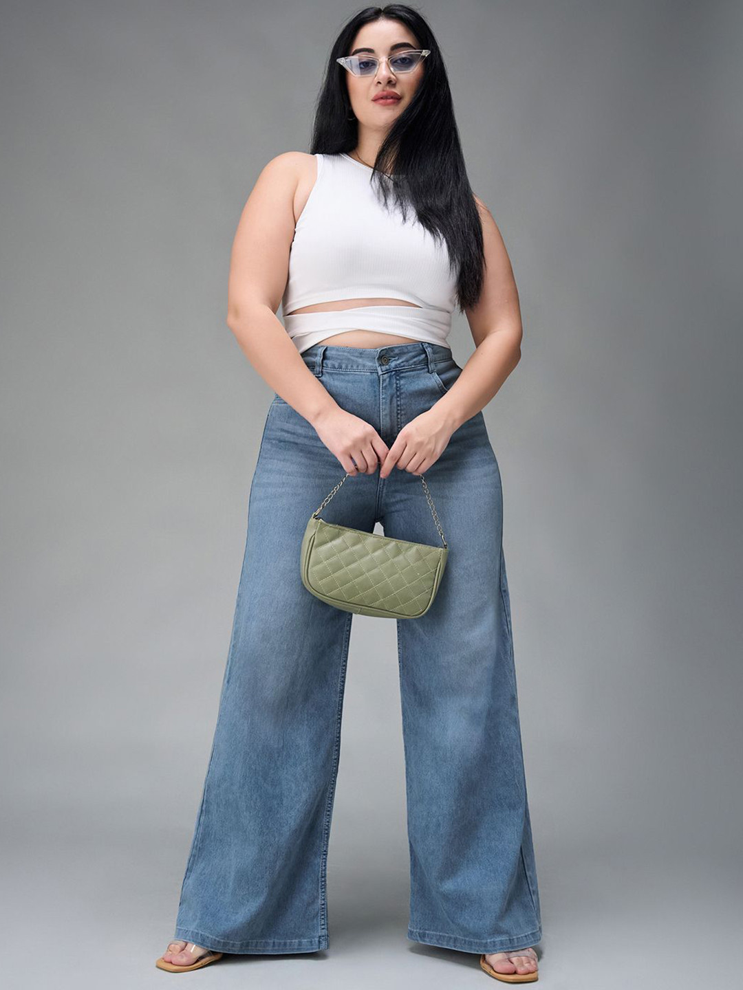 Miss Chase A+ Nutty Buddy Women Plus Size Wide Leg High-Rise Light Fade Stretchable Jeans