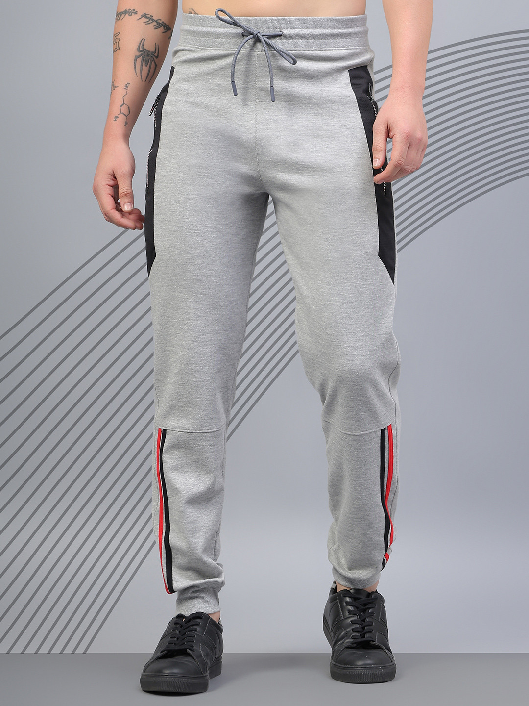 AKTIO Men Striped Cotton Mid-Rise Joggers