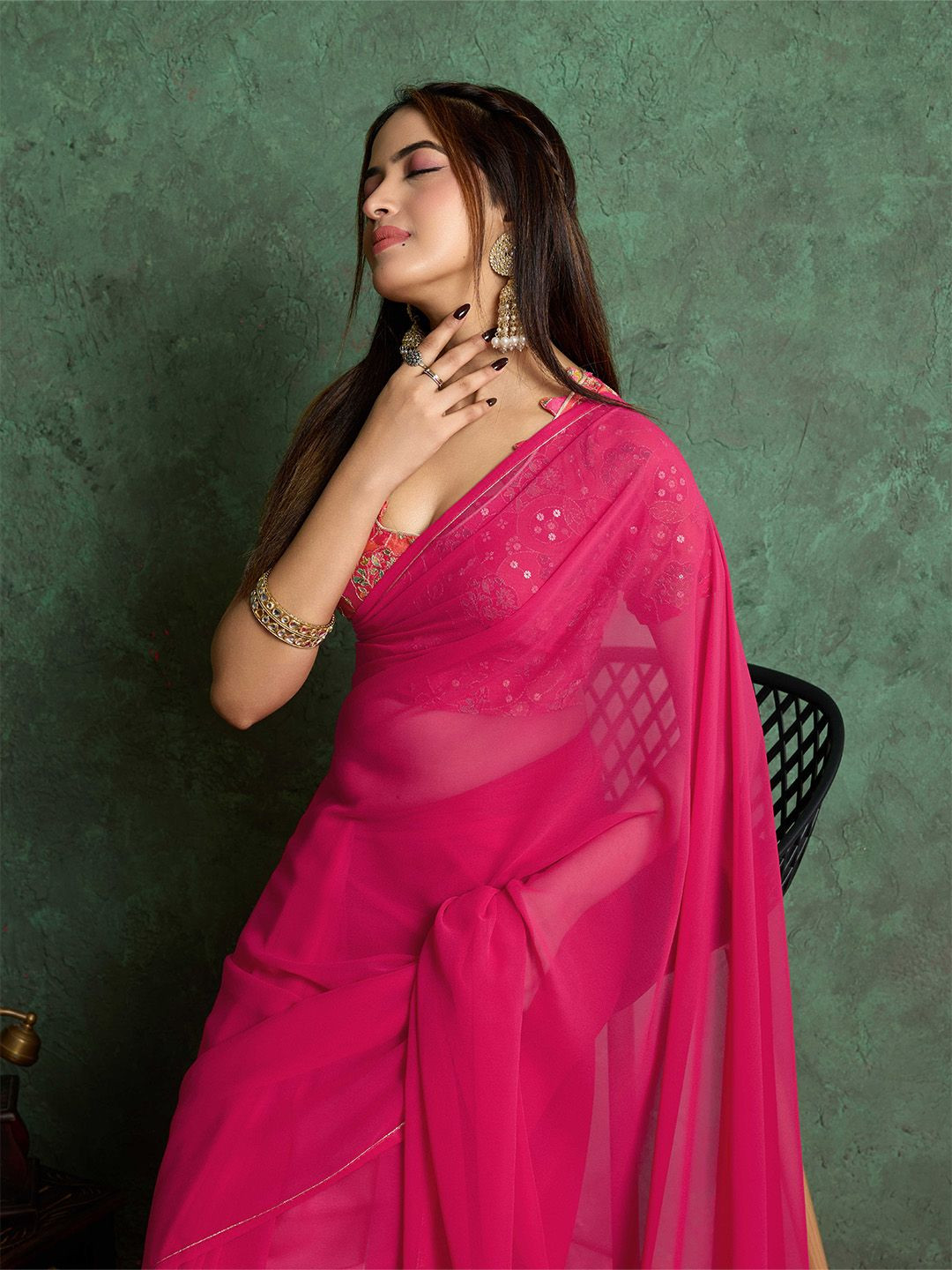 Ishin Pure Georgette Saree With Heavy Embroidered Blouse