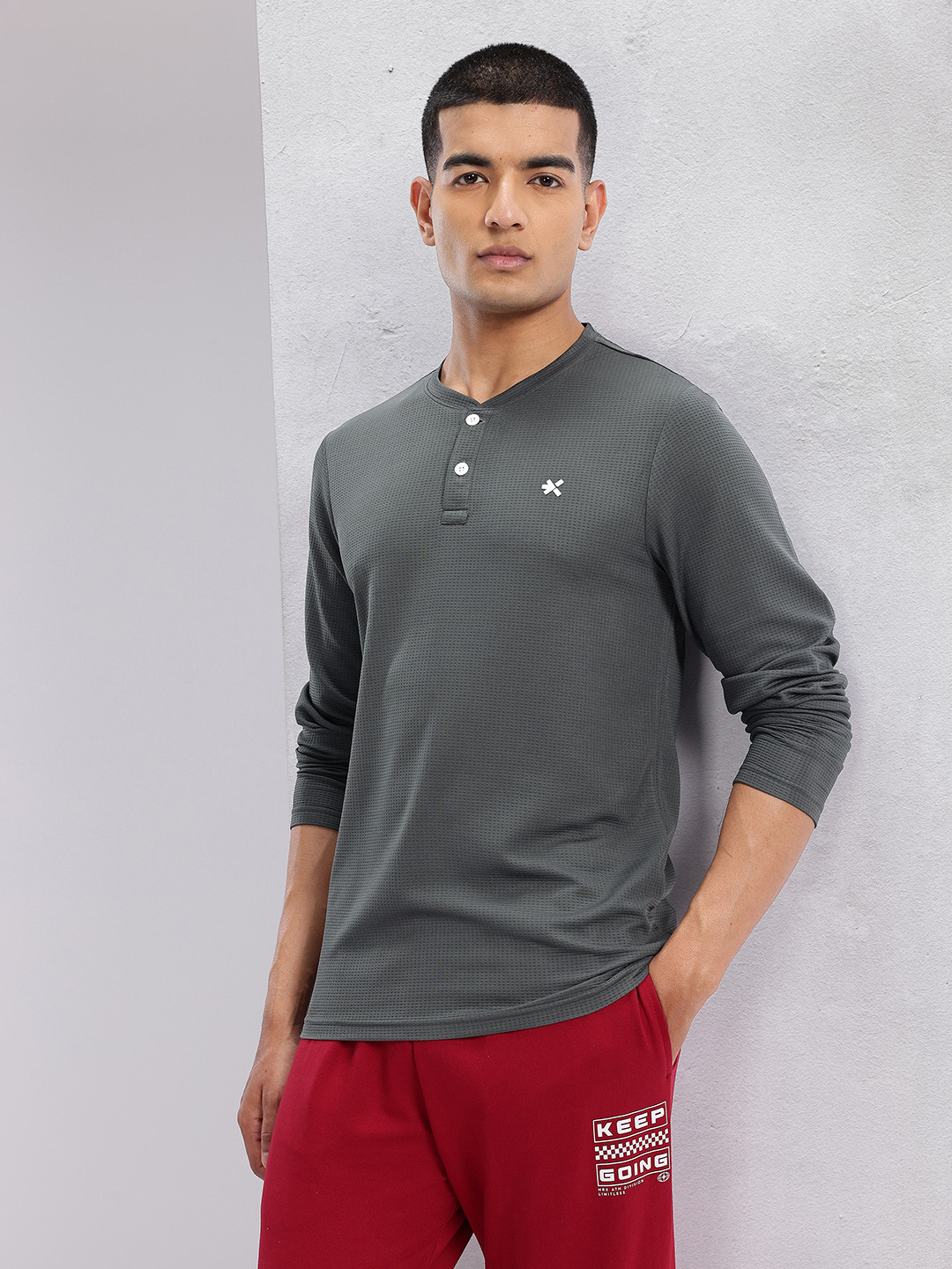HRX by Hrithik Roshan Solid Mandarin Collar T-shirt