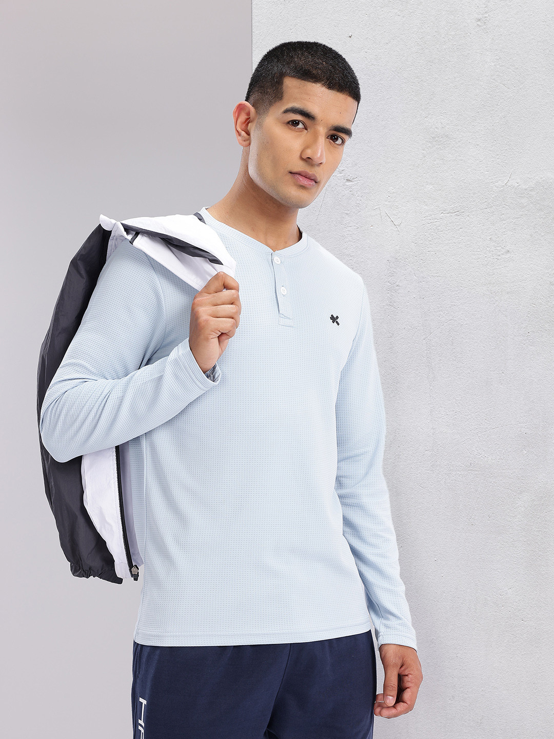 HRX by Hrithik Roshan Solid Mandarin Collar Long Sleeve T-shirt