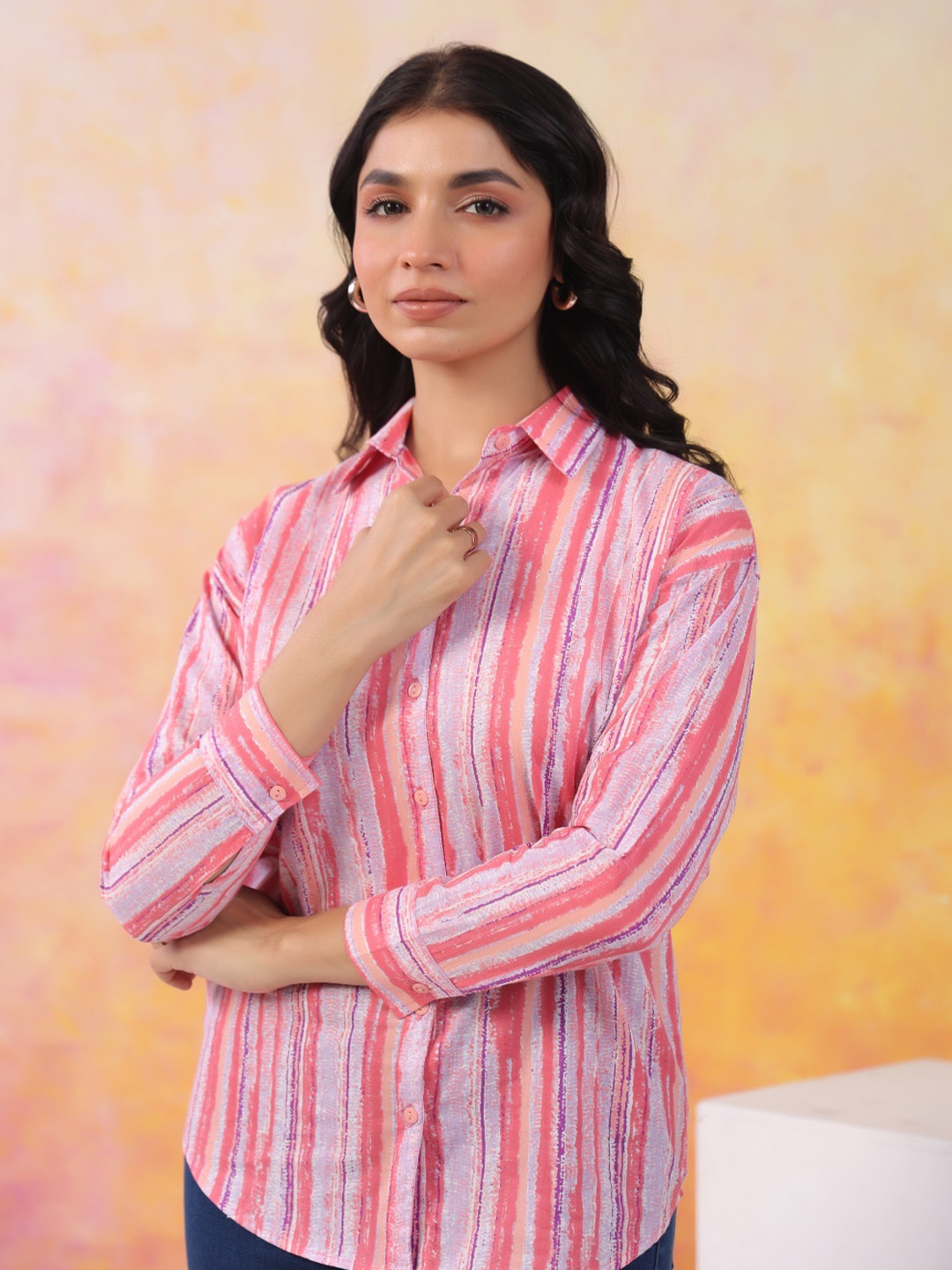 ANUKRITIBYNIDHIFASHION Striped Spread Collar Comfort Regular Fit Casual Shirt