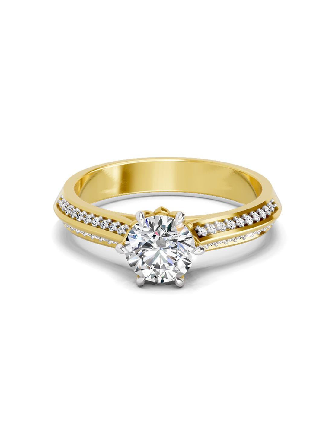 Sparkles 14K Yellow Gold 0.96 Carat Lab Grown Diamond Round Solitaire Ring
