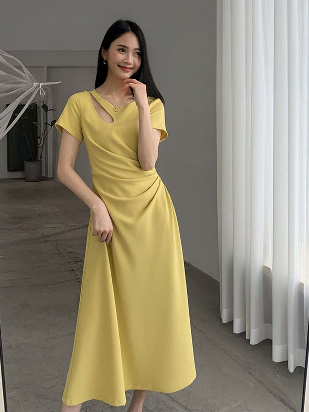 StyleCast Draped Cut-Out Fit & Flare Midi Dress