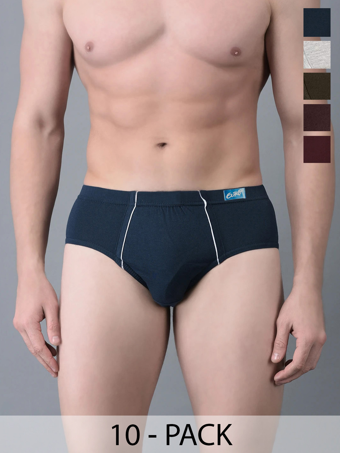 Euro Pack Of 10 Assorted Pure Cotton Mid-Rise Basic Briefs EuroRegularBrief5