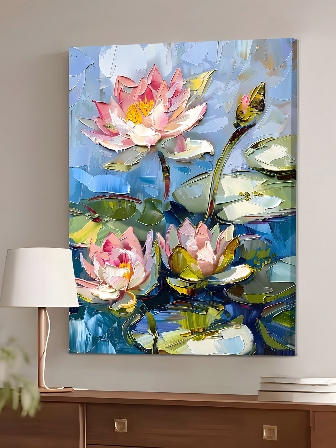Art Street Art Street Portrait Abstract Canvas Wall Art painting Lotus flower On the Pond