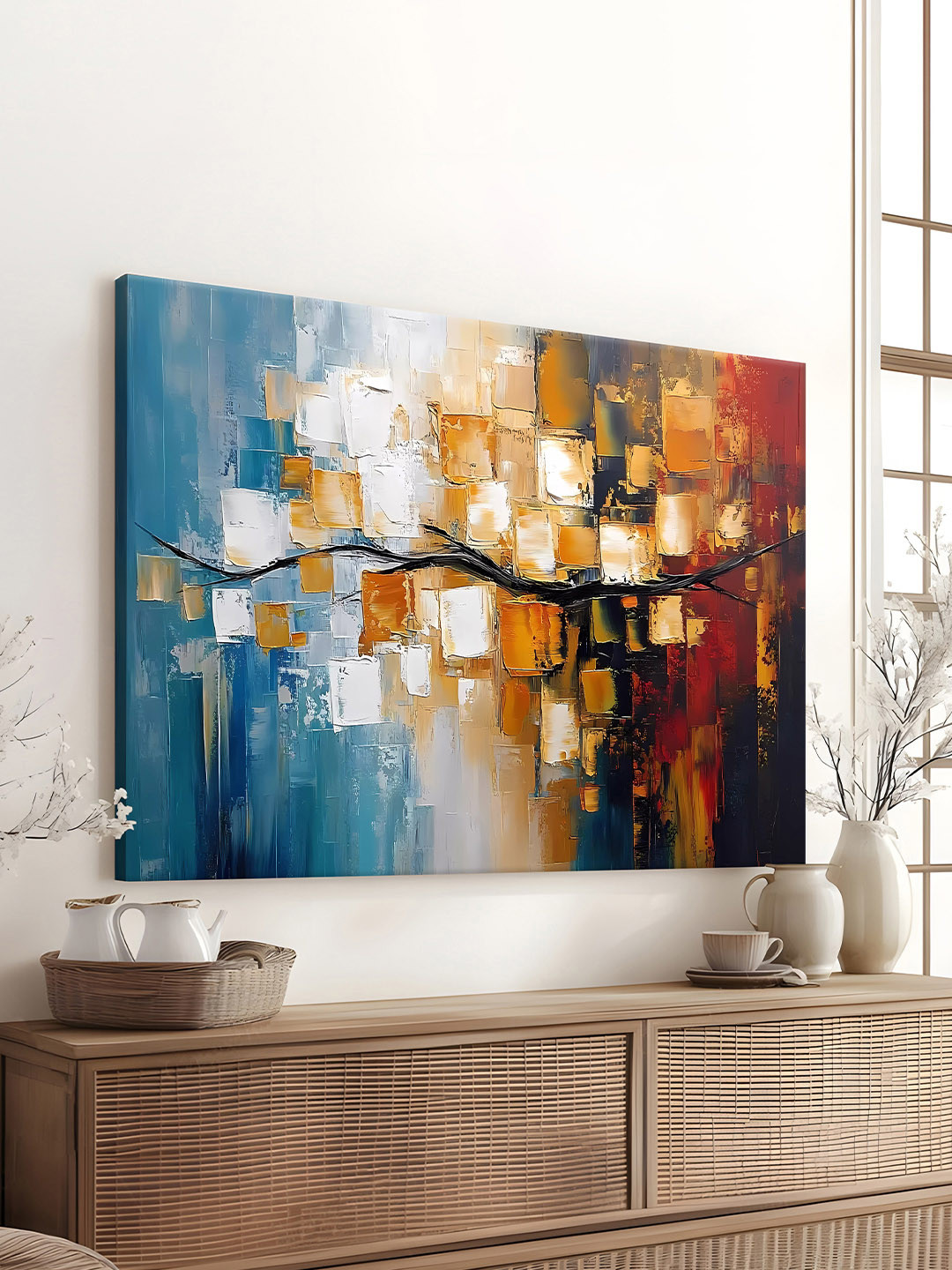 Art Street Art Street Landscape Abstract Canvas Wall Painting Btanch Of Tree in Multicolor