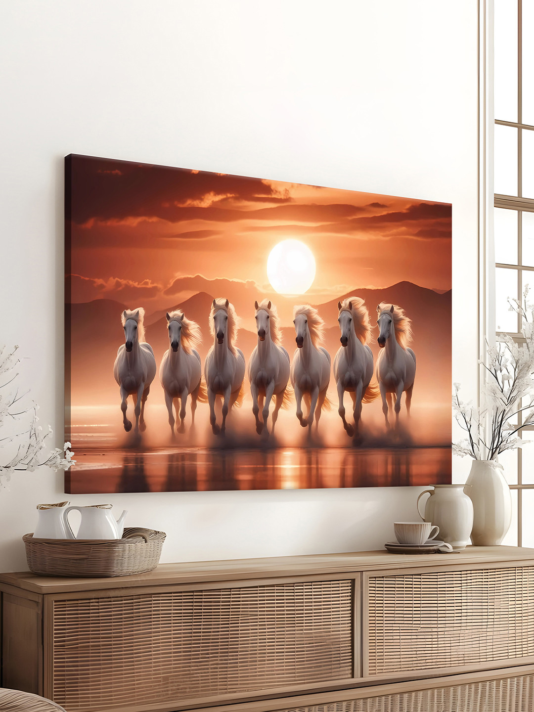 Art Street Art Street Landscape Abstract Canvas Wall Art Painting Seven White Running Horse