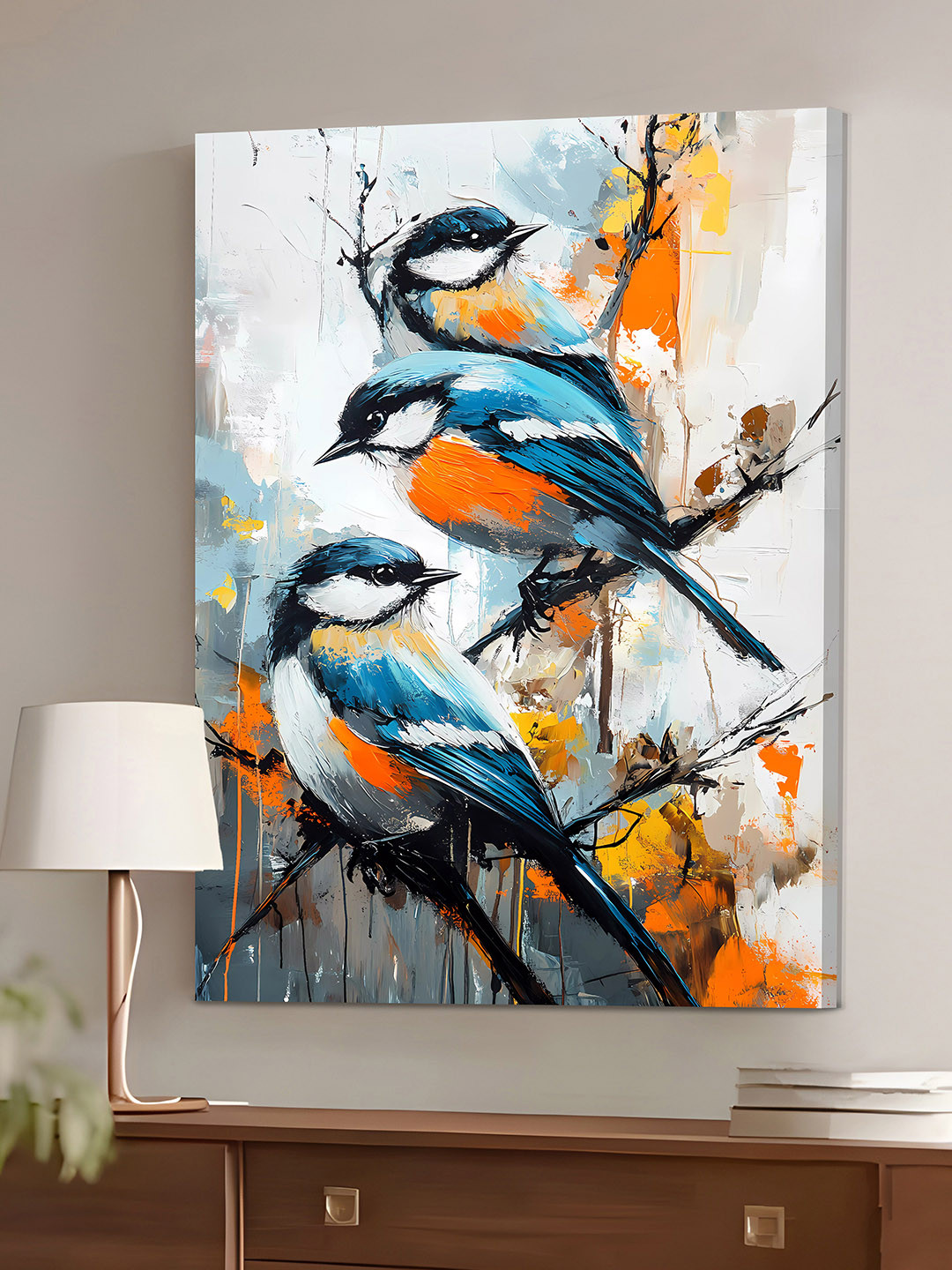 Art Street Art Street Portrait Abstract Canvas Wall Art painting Birds On Branch Multicolor