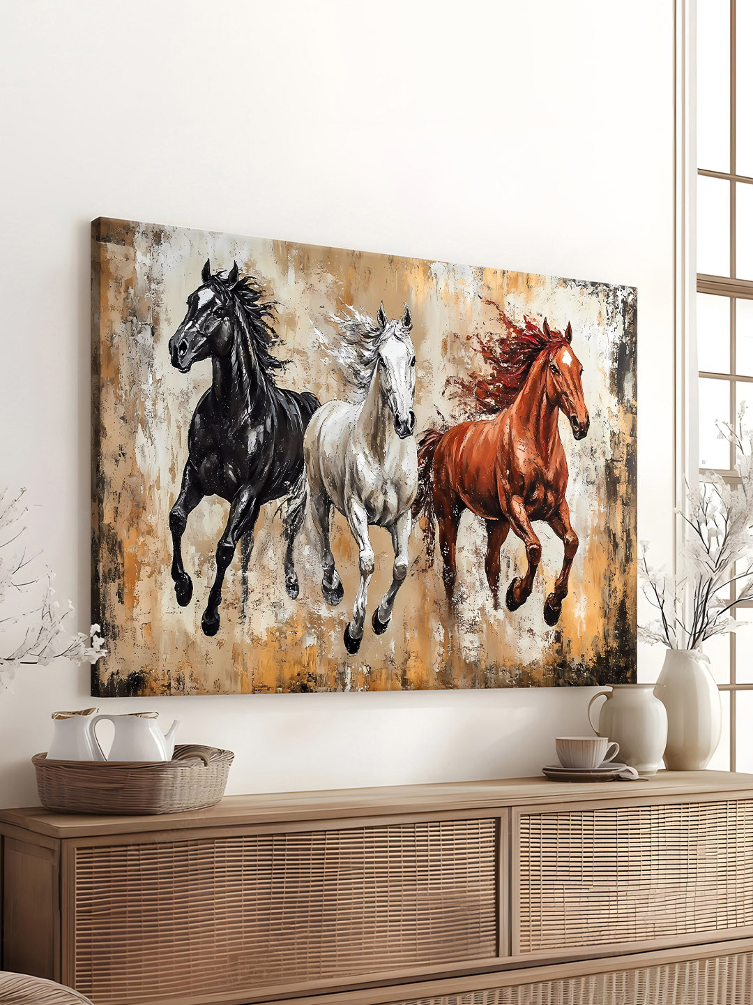 Art Street Multicolor Three Running Horses Canvas Wall Art