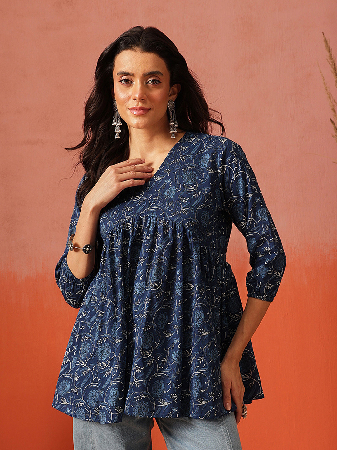 FEMBLISS Floral Printed V-Neck Short Tunic