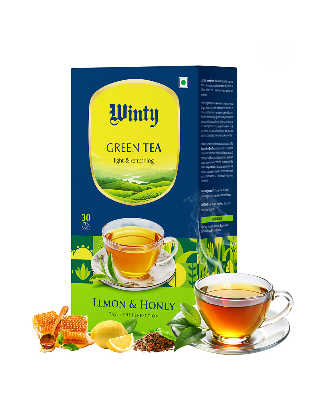WINTY Lemon & Honey for Weight - Glow & Cough Relief Herbal Tea Bags Box - 30 Bags