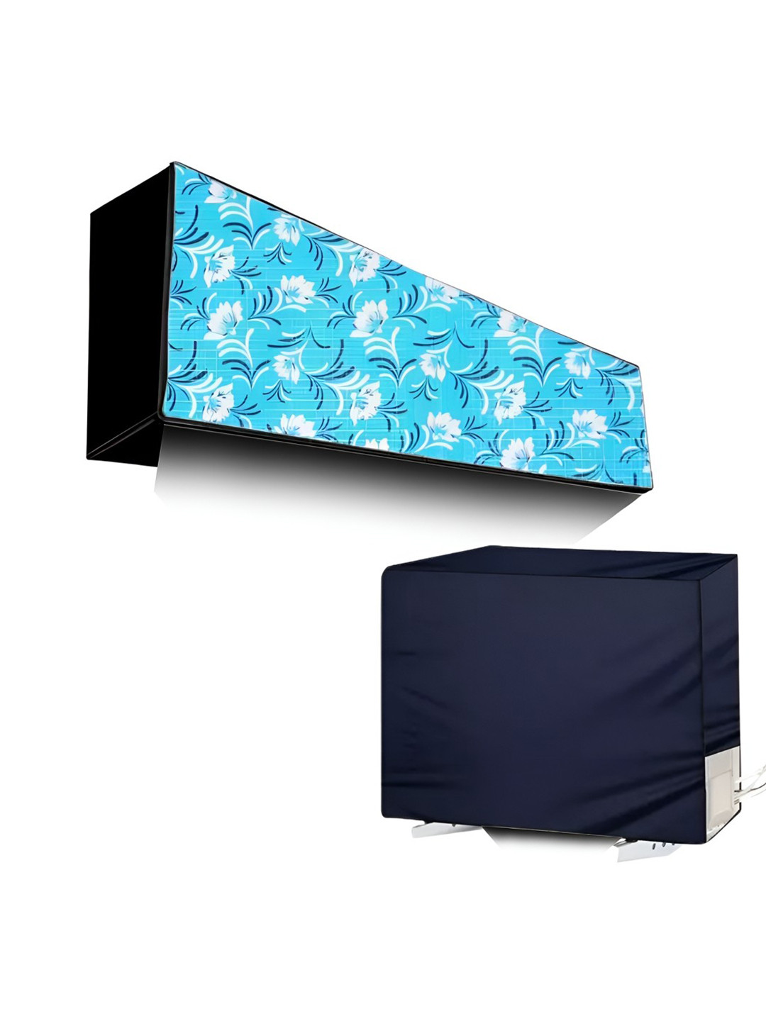 Kalra Magic Set of 2 Turquoise Blue & Navy Blue Printed Outdoor & Indoor Ac Cover