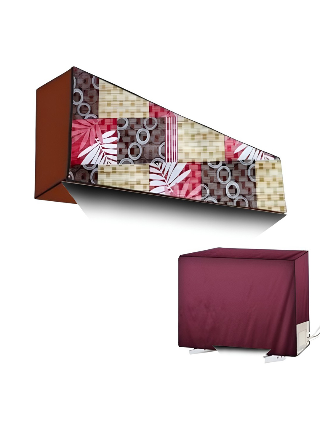 Kalra Magic Set Of 2 Pink & Brown Printed Outdoor & Indoor Air Conditioner Cover