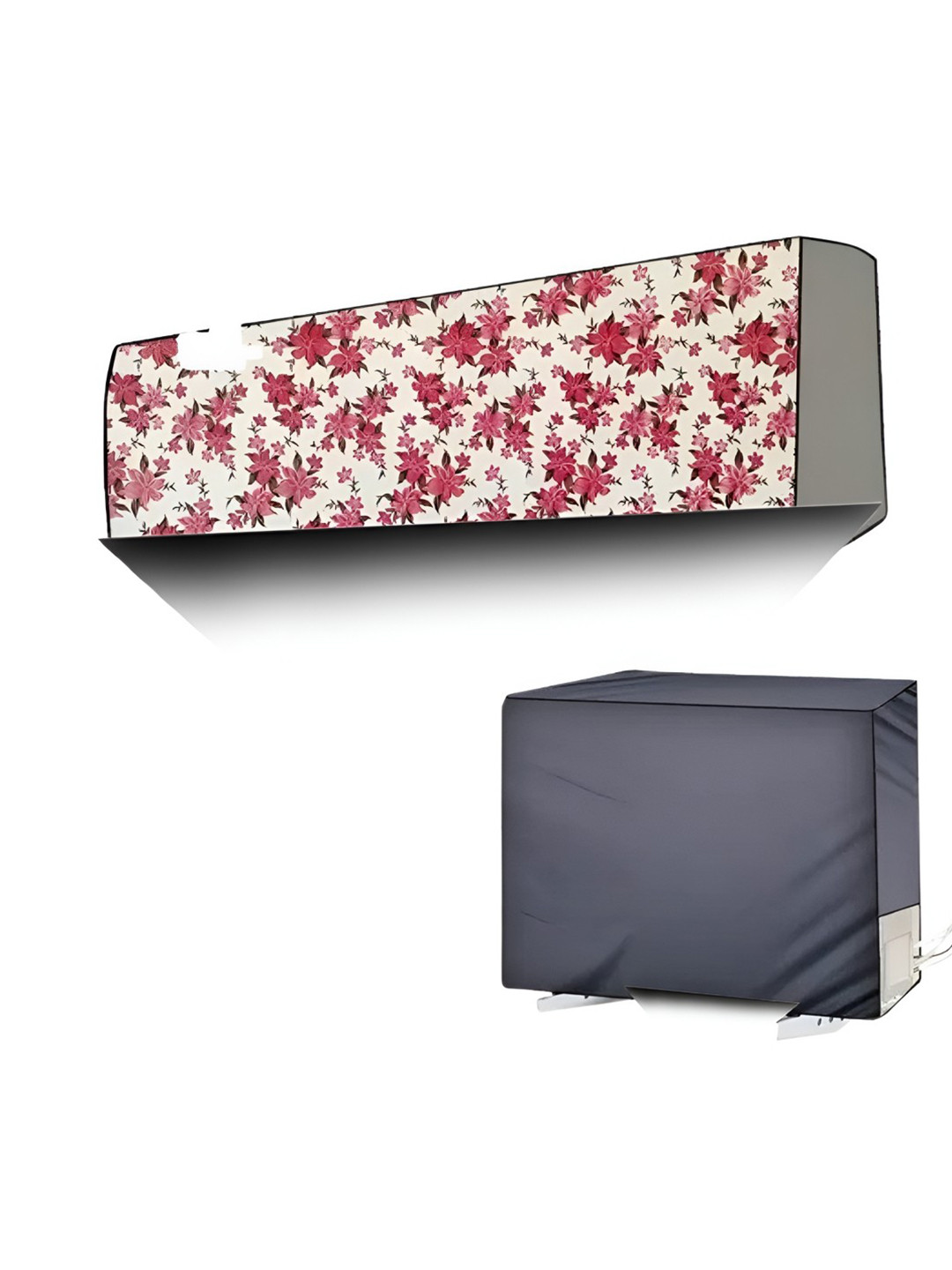 Kalra Magic Set of 2 Red & Grey Printed Outdoor & Indoor Ac Cover
