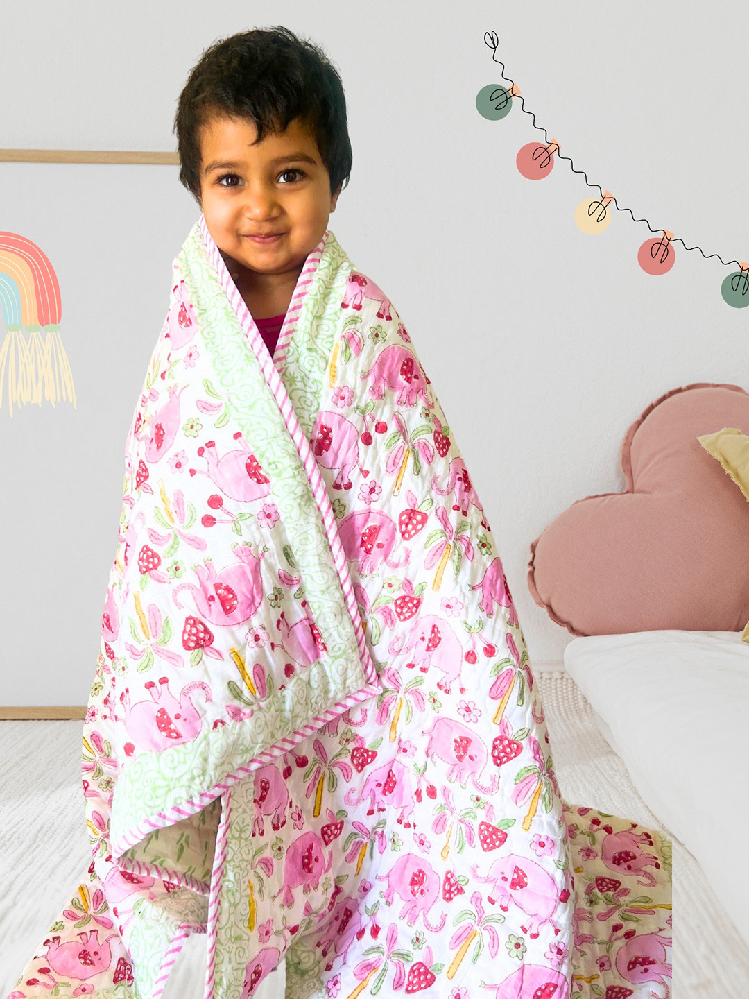 Tittertots White & Pink Floral Mild Winter Single Baby Quilt