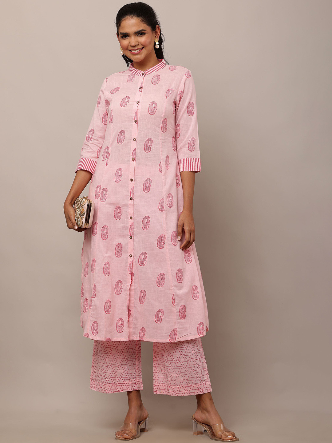 AADIYO Women Paisley Printed Mandarin Collar Pure Cotton A Line Kurta with Trouser