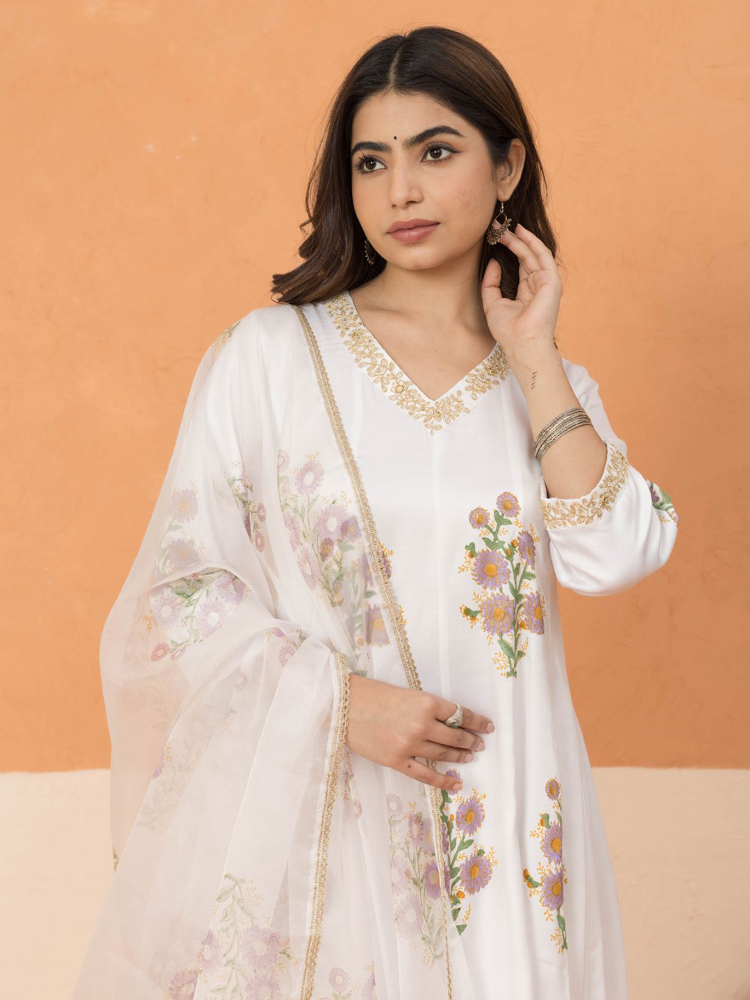 MAAND Women Hand Block Print Regular Pure Silk Kurta & Trousers With Dupatta