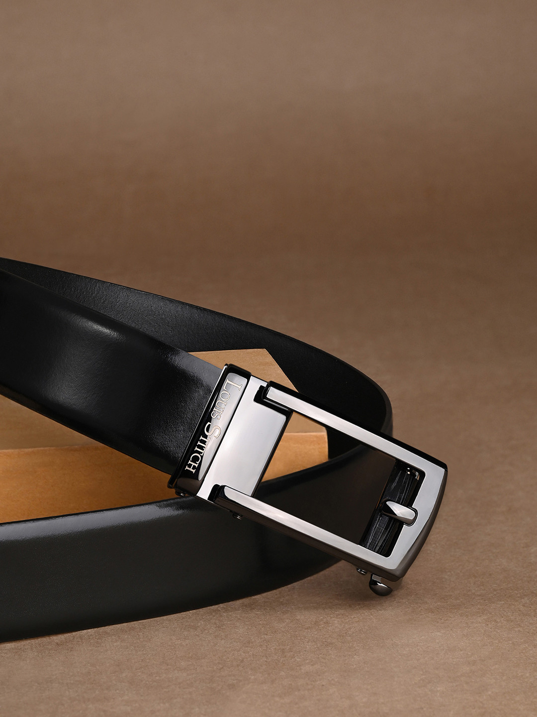 LOUIS STITCH Premium VT Leather Chrome Buckle Auto Lock Belt