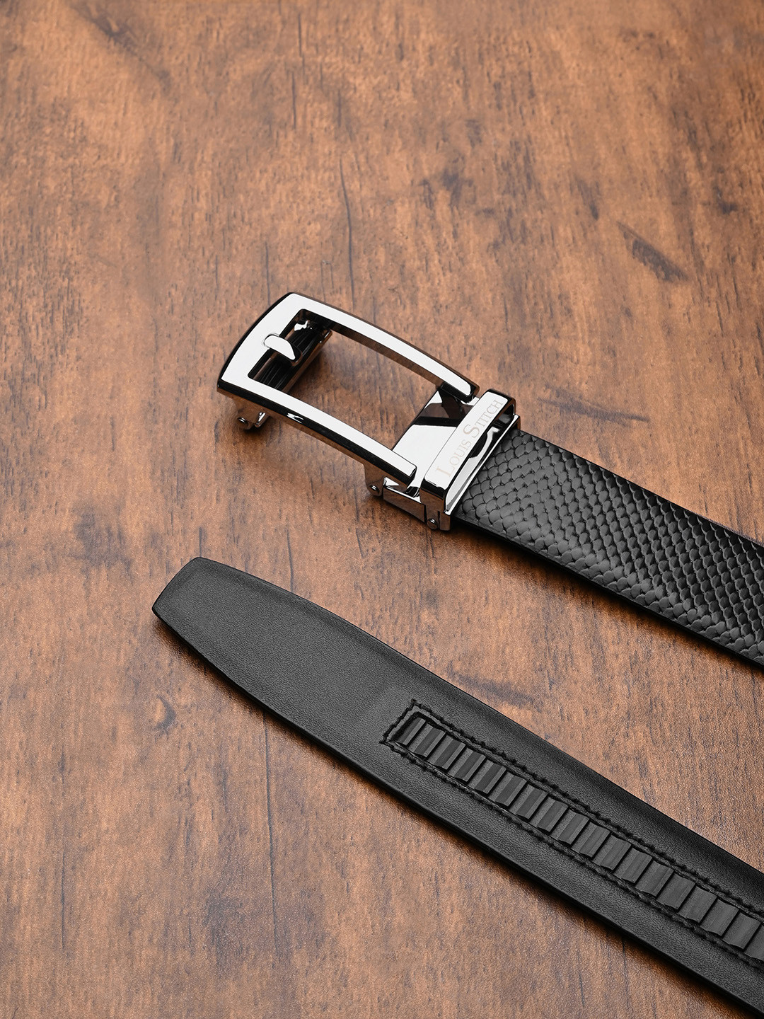 LOUIS STITCH Premium VT Leather Chrome Buckle Auto Lock Belt