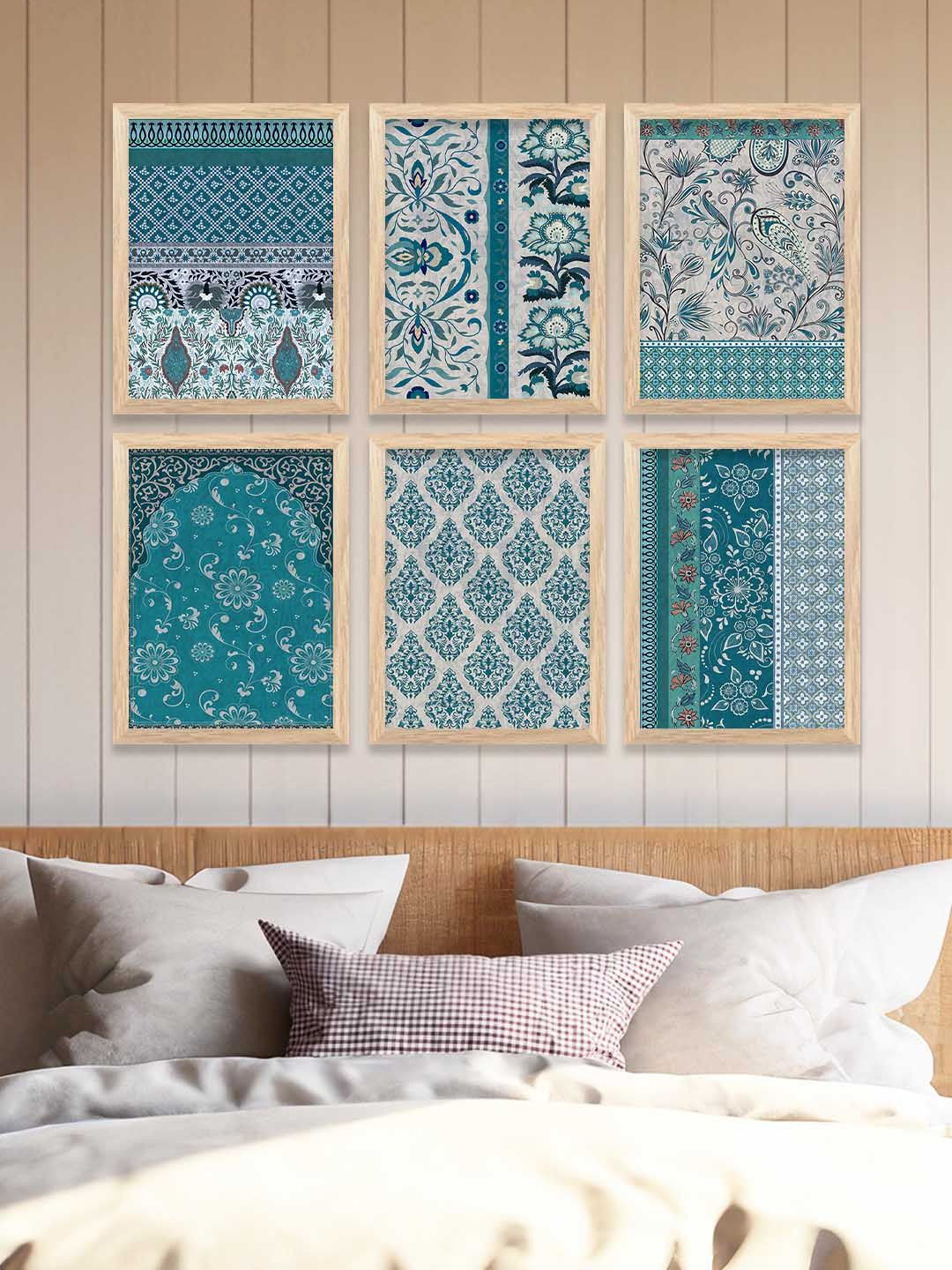 WALLLANE Blue & Multicoloured 6 and more Piece Wood Abstract Wall Paintings