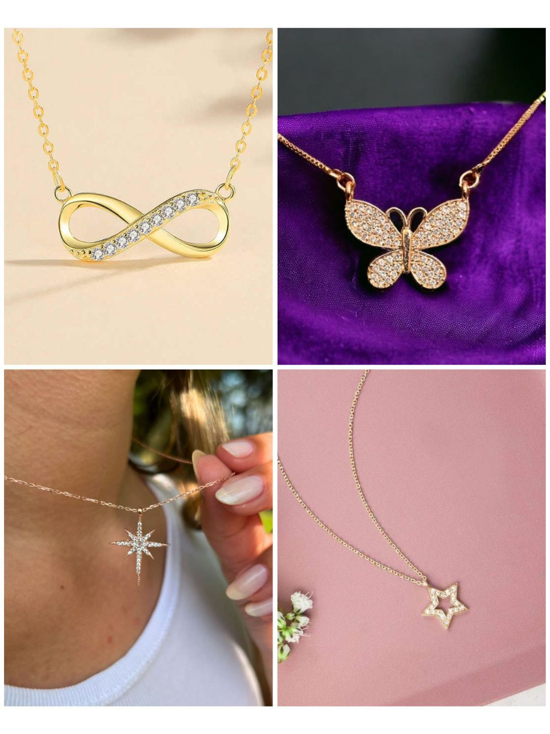 DressBerry Set Of 4 Stainless Steel Gold-Plated Heart Star Infinity Moon Charm Necklace