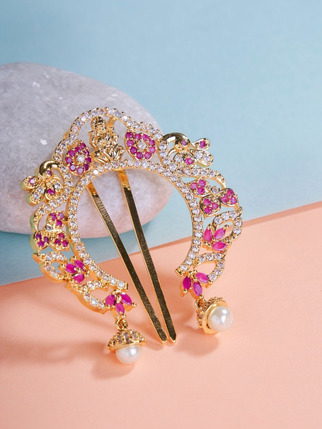 Opal Touch Gold-Plated American Diamond Studded Bun Pin Head Jewellery