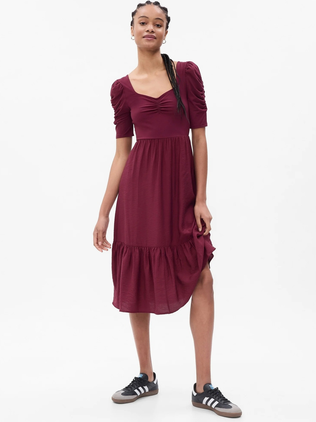 GAP Women Sweetheart-Neck Relaxed Fit Tiered Dress