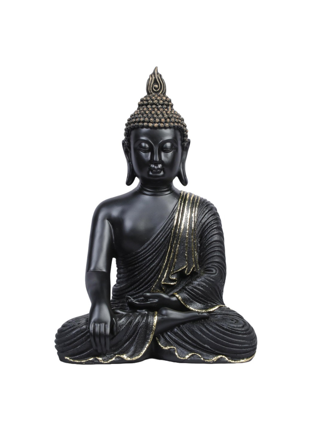 Ashnam Black Meditating Buddha with Hands in Reverent Pose Figurine Showpiece