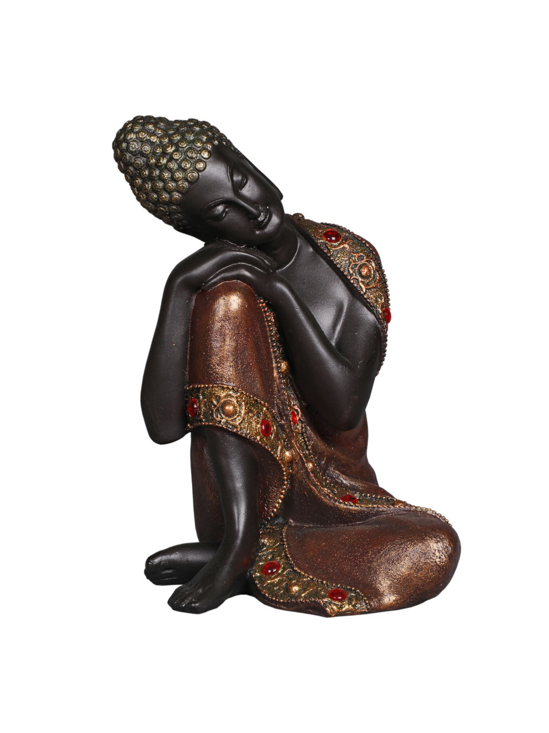 Ashnam Copper-Toned & Bronze Resting Buddha Idol Showpiece