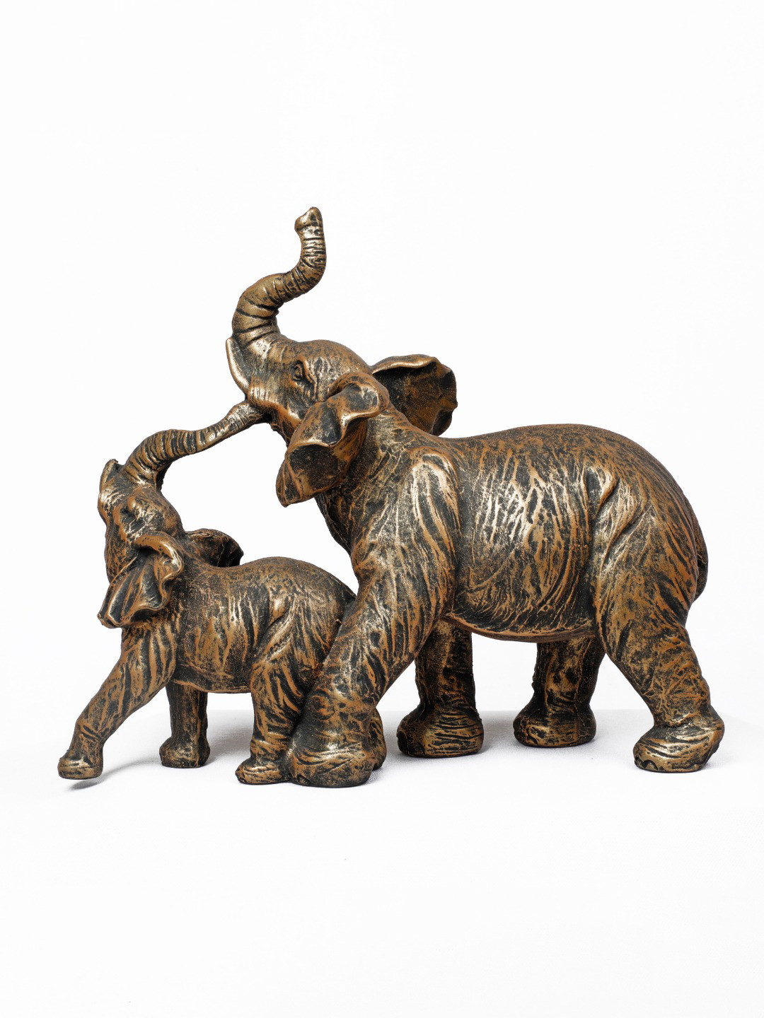 Ashnam Gold-Toned Mom And Adorable Baby Elephant Figurine Showpiece